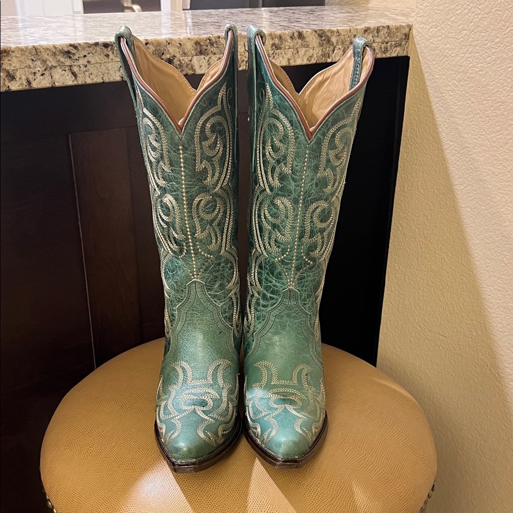 Teal Embroidered Cowboy Boots